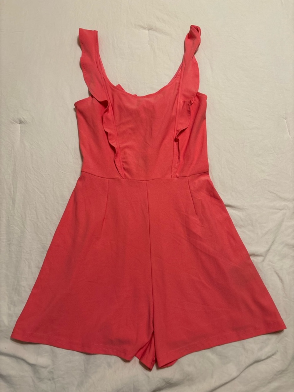 Coral Pink Ruffle Strap One-Piece Romper